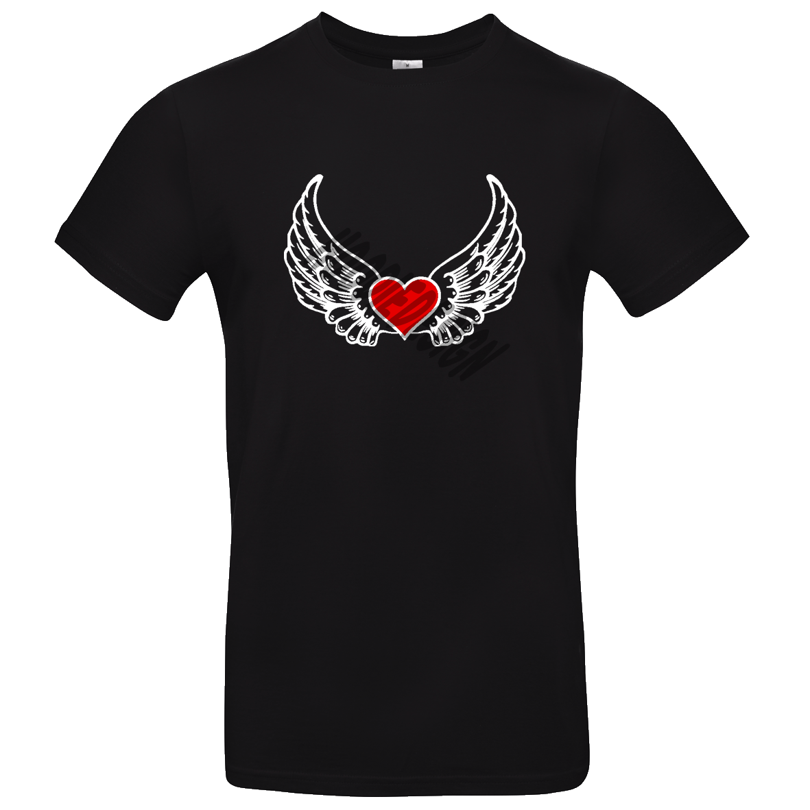 Schwarzes T Shirt mit Herz mit Engelsflügel XS - XL