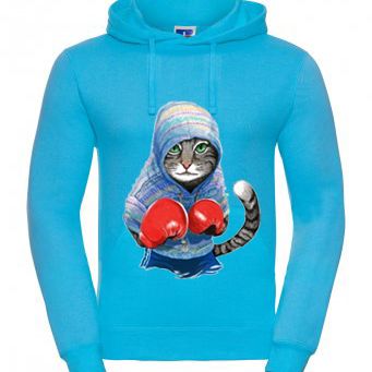 Kinder Hoodie mit boxender Katze 116 - 164