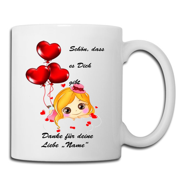 Bedruckte Tasse zum Valentinstag "Schön das es dich gibt"