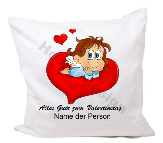 Kissenbezug zum Valentinstag eckig mit Engel auf Wolke
