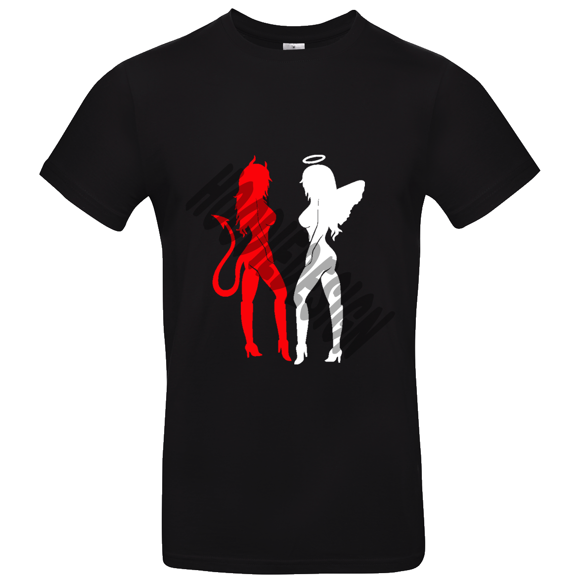 Schwarzes T Shirt mit Teufels und Engelsfrau XS - XL