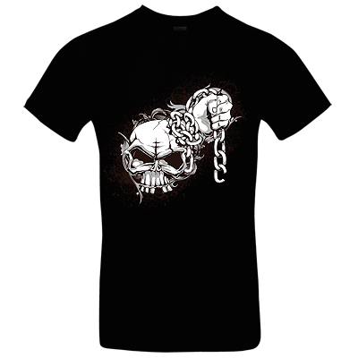 Schwarzes T Shirt mit Totenkopf an der Kette XS - XL
