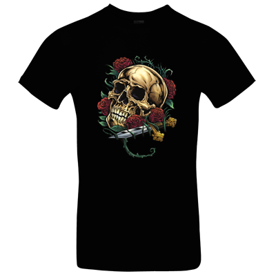 schwarzes bedrucktes T Shirt mit goldenen Totenkopf XS - XL
