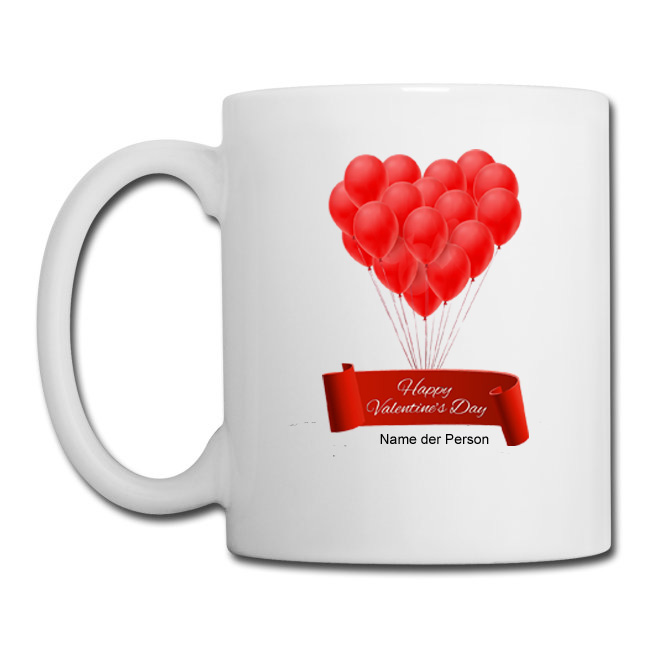 Bedruckte Tasse zum Valentinstag mit Luftballons