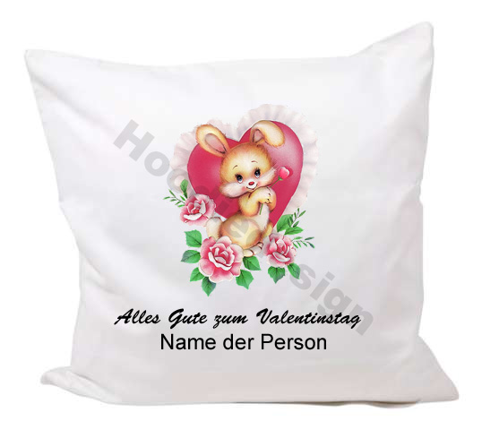 Kissenbezug zum Valentinstag eckig mit süßen Häschen