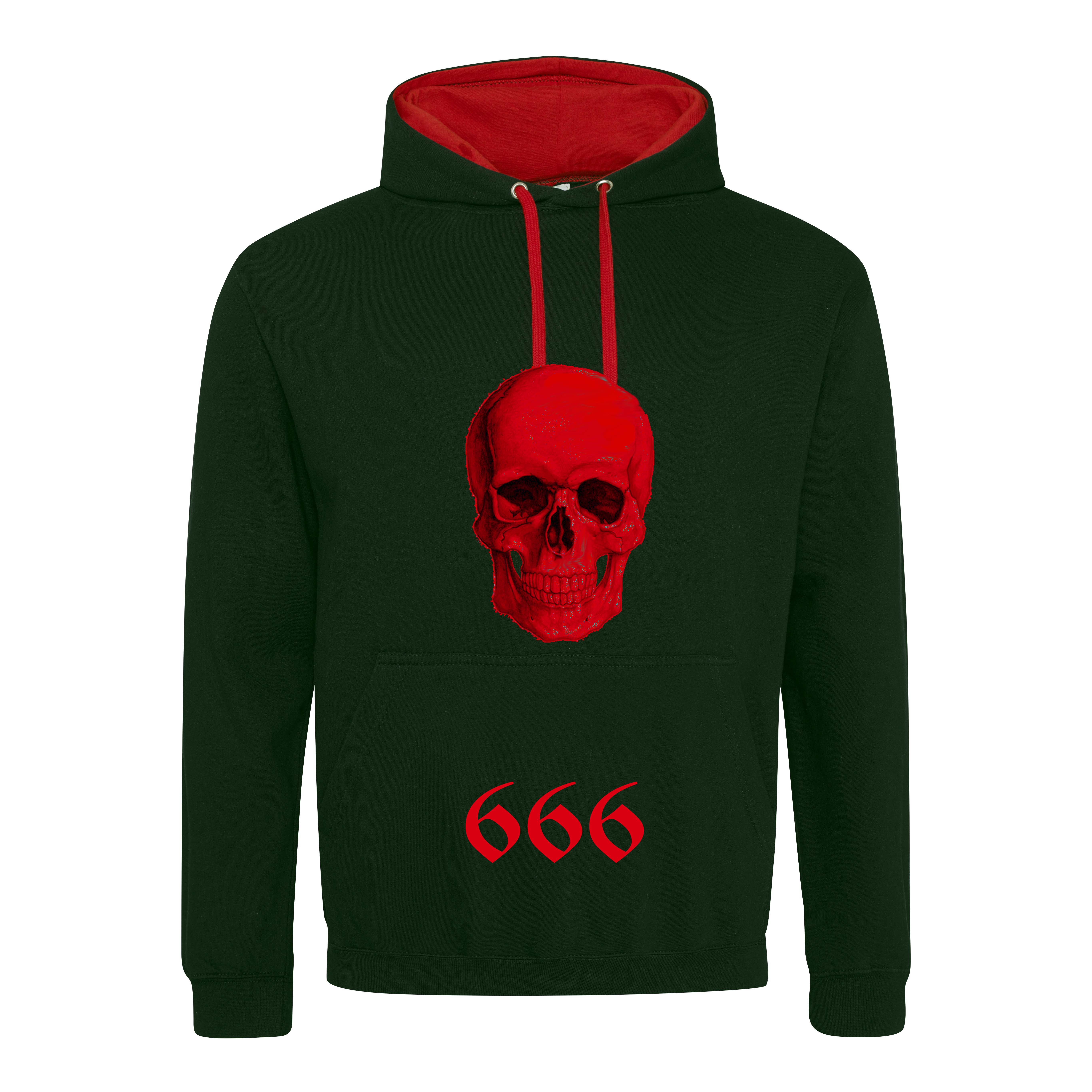 schwarzer Hoodie mit Totenkopf und Schrift auf der Vorderseite S - XL