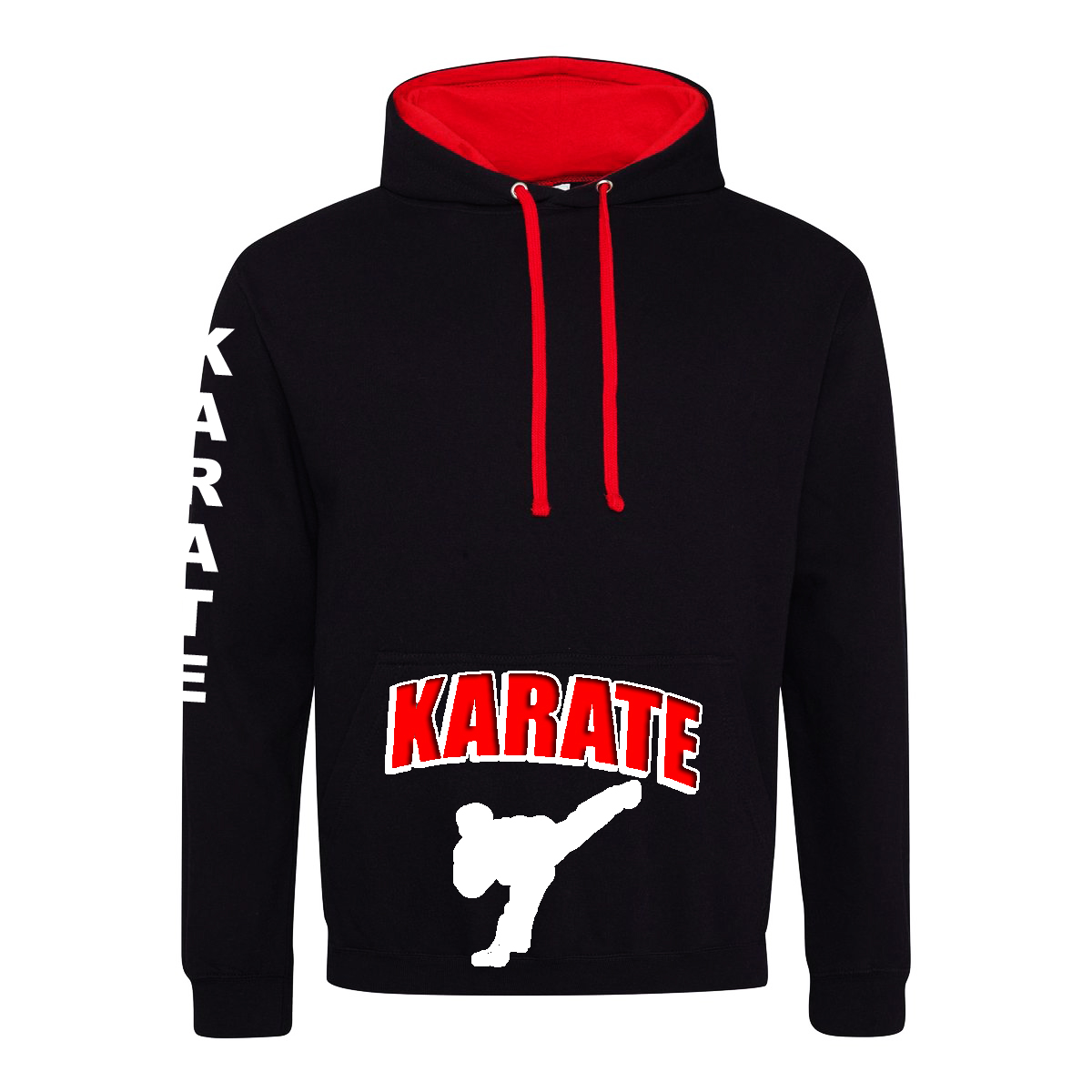 schwarzer Hoodie mit Karate Motiv auf der Tasche