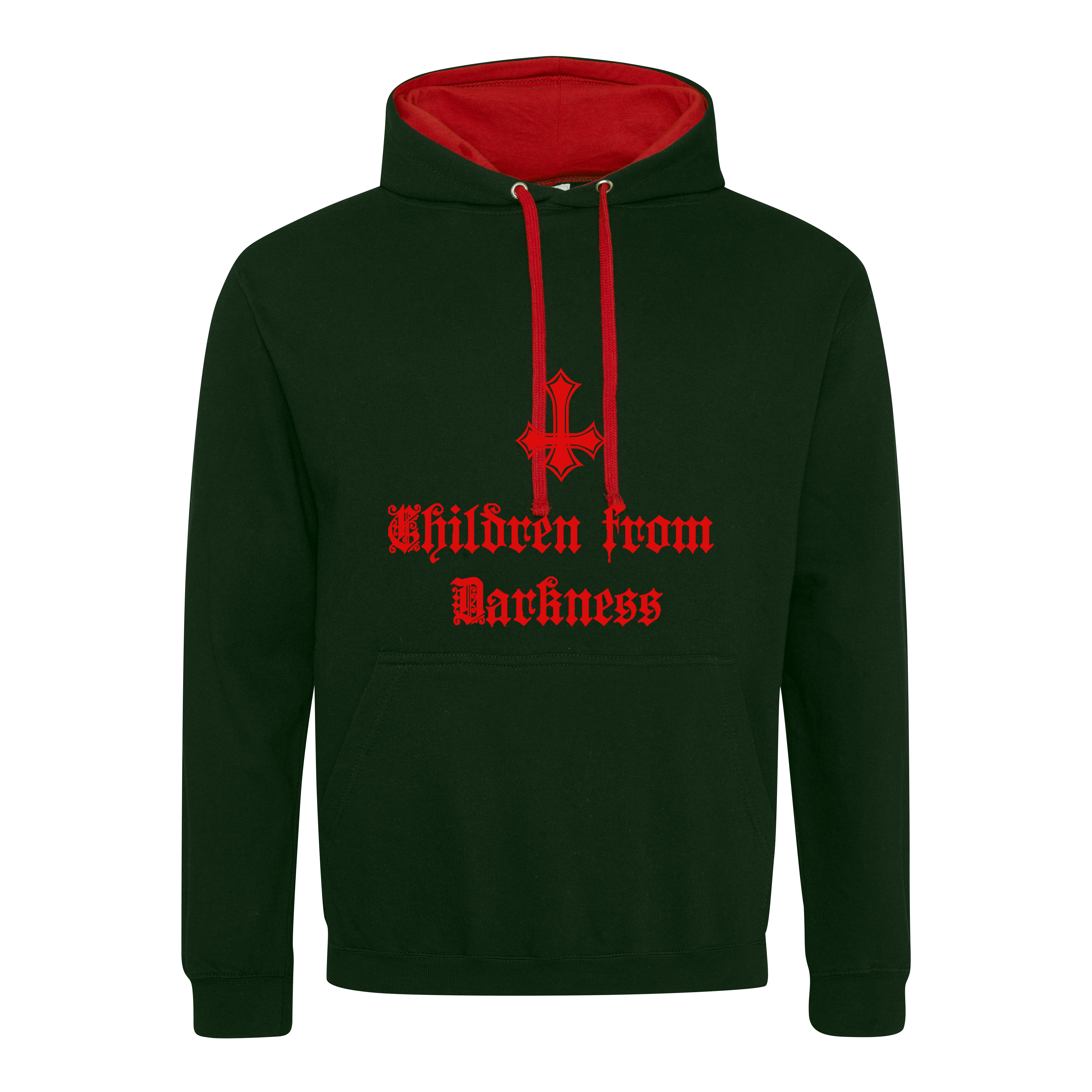 schwarzer Hoodie mit Kreuz und Schrift auf der Vorderseite S - XL