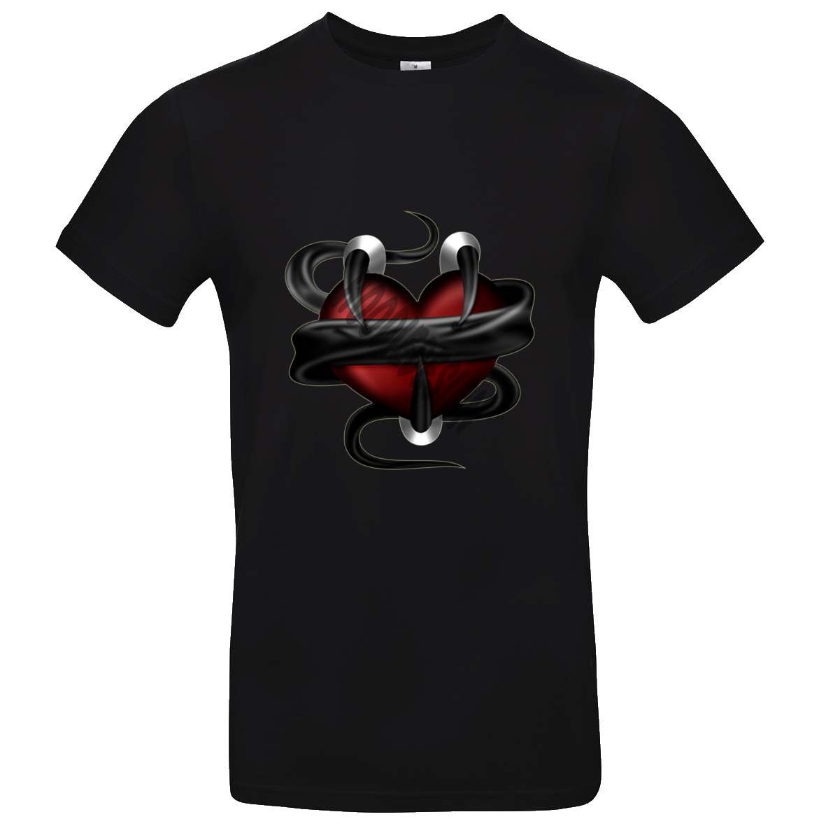 Schwarzes T Shirt mit Herz XS - XL