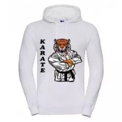 bedruckter weißer Hoodie Unisex mit Karatetiger