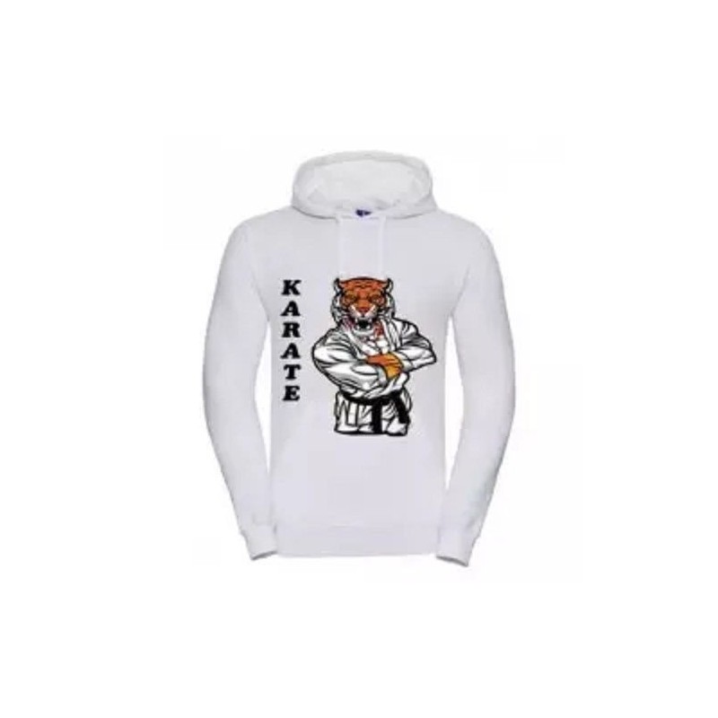 bedruckter weißer Hoodie Unisex mit Karatetiger