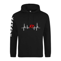 bedruckter schwarzer Hoodie mit Herzschlag für Karate