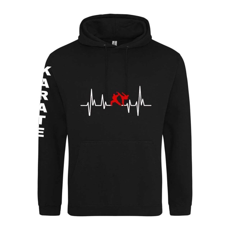 bedruckter schwarzer Hoodie mit Herzschlag für Karate