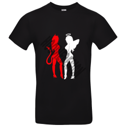 Schwarzes T Shirt mit Teufels und Engelsfrau XS - XL