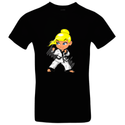 Schwarzes bedrucktes Baumwoll  Shirt mit Karategirl