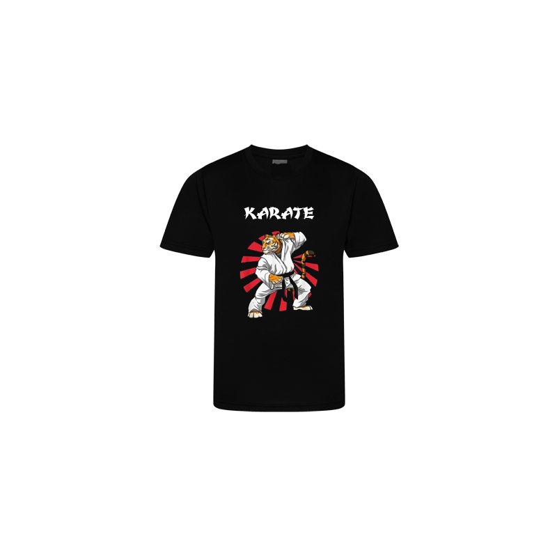 schwarzes Kinder Shirt mit Karate Tiger und Karate Schrift