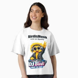 ssrco,boxy_tee,womens_01,ffffff_affd82b53f,front,square_close_portrait,x1000 Shirt mit DJ Birdi von Birdismusik.de